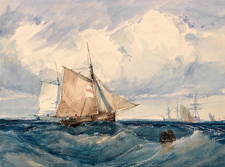 A Cutter and other Ships in a Strong Breeze, 1827 - Richard Parkes Bonington