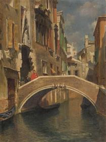 Bridge in Venice with figures - Rubens Santoro