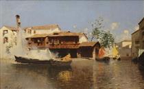 Venetian Canal Scene - Rubens Santoro