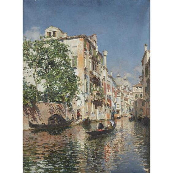 A Venetian Canal, with Saint Mark's Basilica in the Distance - Rubens Santoro
