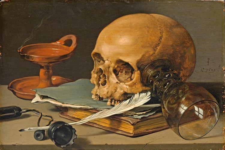 Still Life. Skull and Writing Quill, 1628 - Pieter Claesz.