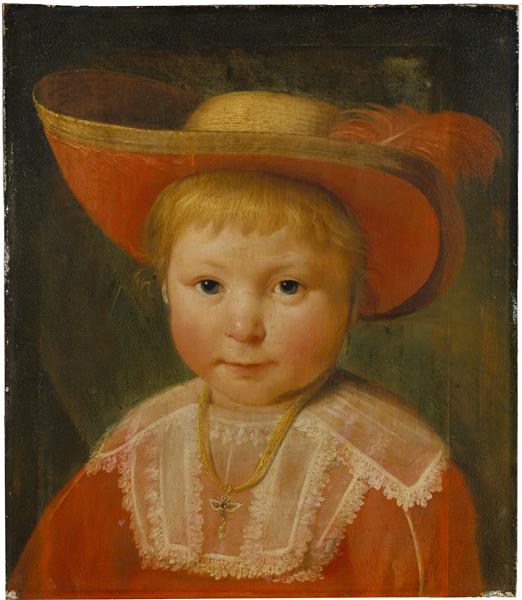 Portrait Child Red Lined Straw Hat - Pieter Soutman