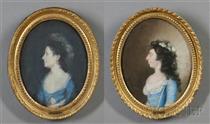 Portraits of Two Young Ladies, pair - James Sharples