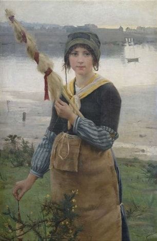 Fisher Girl with Spindle in Front of a Harbor Basin - Alfred Guillou