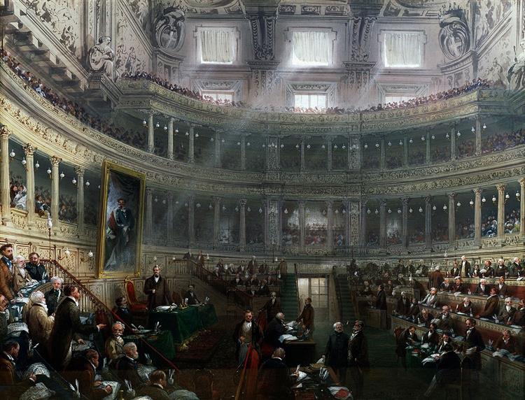 The Senate of the Kingdom of Sardinia in the Palazzo Madama, presided over by Cesare Alfieri di Sostegno - Carlo Bossoli