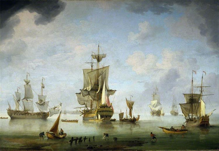 Shipping Becalmed in the Solent - Charles Brooking