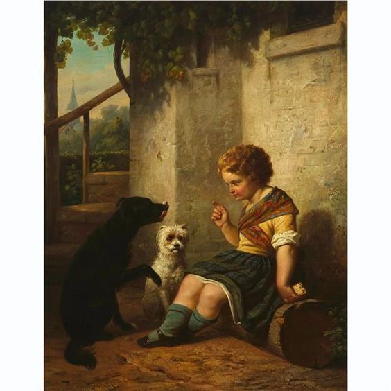 DON'T TOUCH THAT TREAT! ("GIRL WITH DOGS") - Hendrick Joseph Dillens