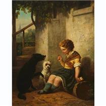 DON'T TOUCH THAT TREAT! ("GIRL WITH DOGS") - Hendrick Joseph Dillens