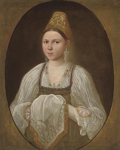 Portrait of a young woman in traditional Russian costume - Ivan Argunov