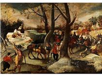 Der Maler arbeitet in der Stilnachfolge von Pieter Brueghel, was den Bildaufbau und die Wiedergabe der Figuren erklärt - Jacob Grimmer
