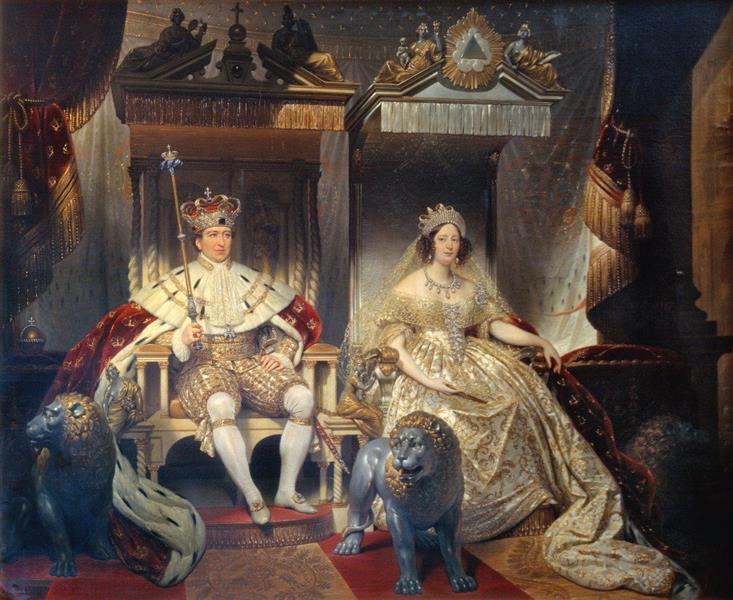 Christian VIII (1786-1848) And Queen Caroline Amalie (1796-1881) In Coronation Robes - Joseph Desire Court