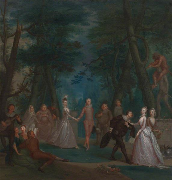Scene in a Park, with Figures from the Commedia dell'Arte - Marcellus Laroon the Younger