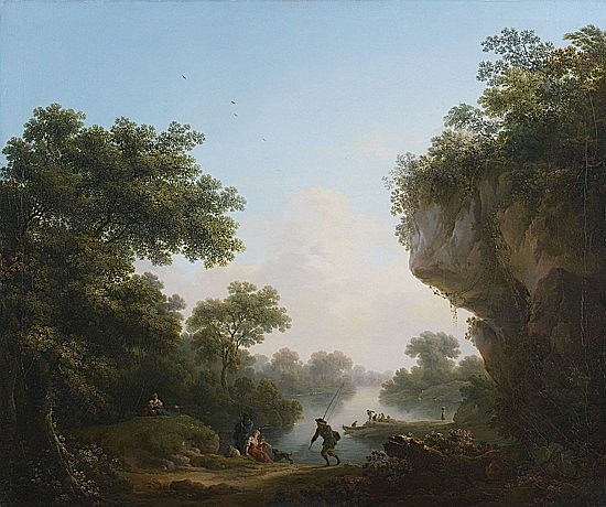 Pêcheurs devant une rivière traversant un paysage de rochers boisés - Michael Wutky