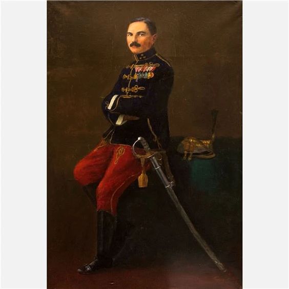 Portrait of Austro-Hungarian officer with sword and artillery czako - Miklos Barabas