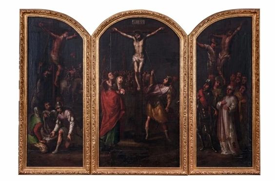 Triptych: La Crucifixion avec deux larrons - Nicolas Correa