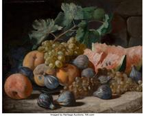 Still life with figs and watermelon - Pere Borrell del Caso