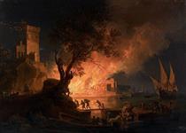 Incendie dans un port aux environs de Naples - Pierre-Jacques Volaire