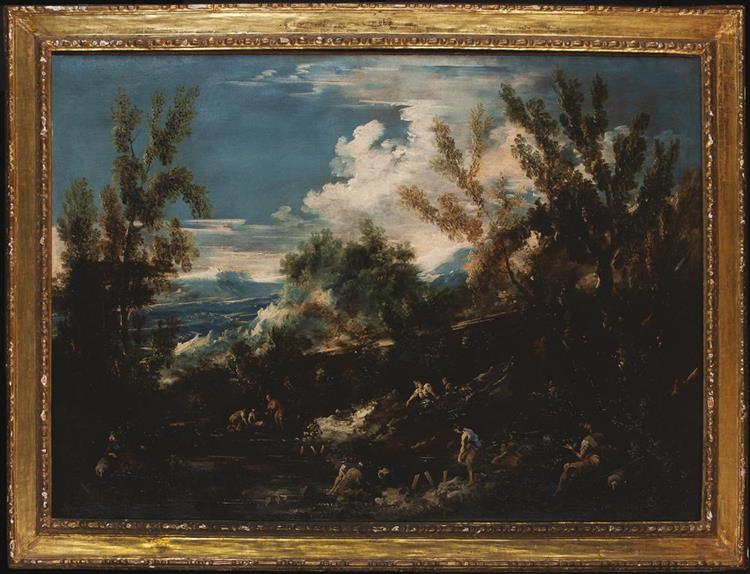 River landscape with figures - Alessandro Magnasco