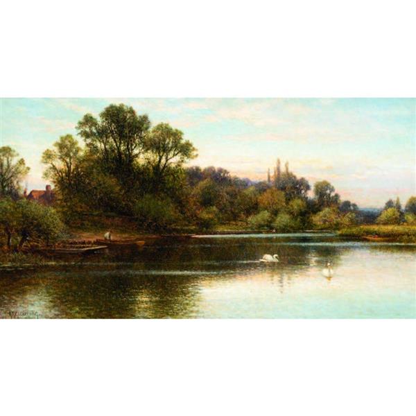 SWANS ON A LAKE - Alfred Augustus Glendening, Sr.