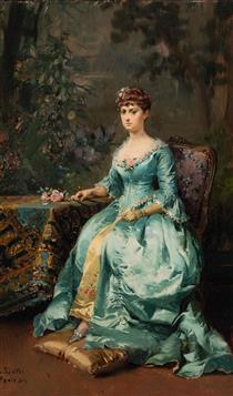 Portrait of a Woman in a Blue Gown - Cesare Agostino Detti
