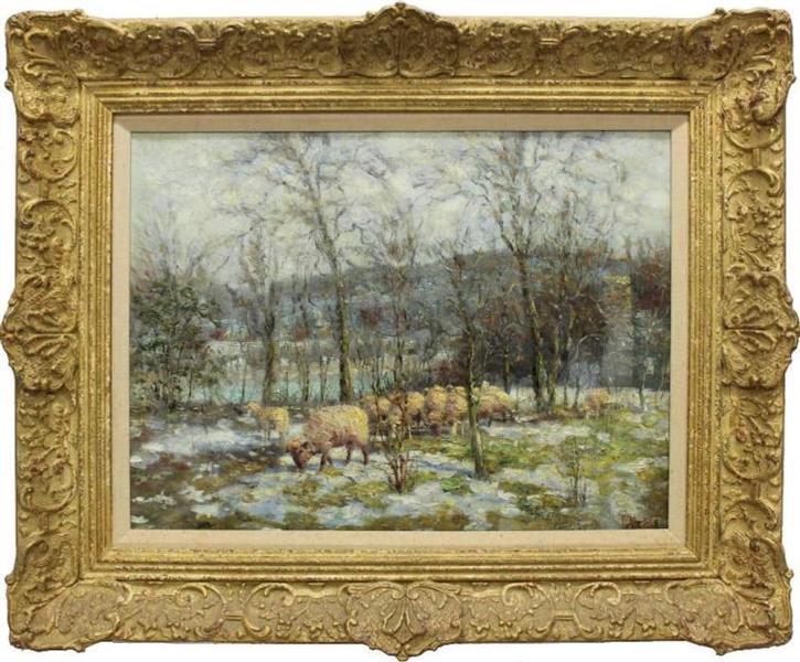 Sheep in a Snowy Landscape - Charles Alfred Meurer