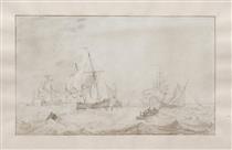 Dutch shipping scene - Cornelis Thim