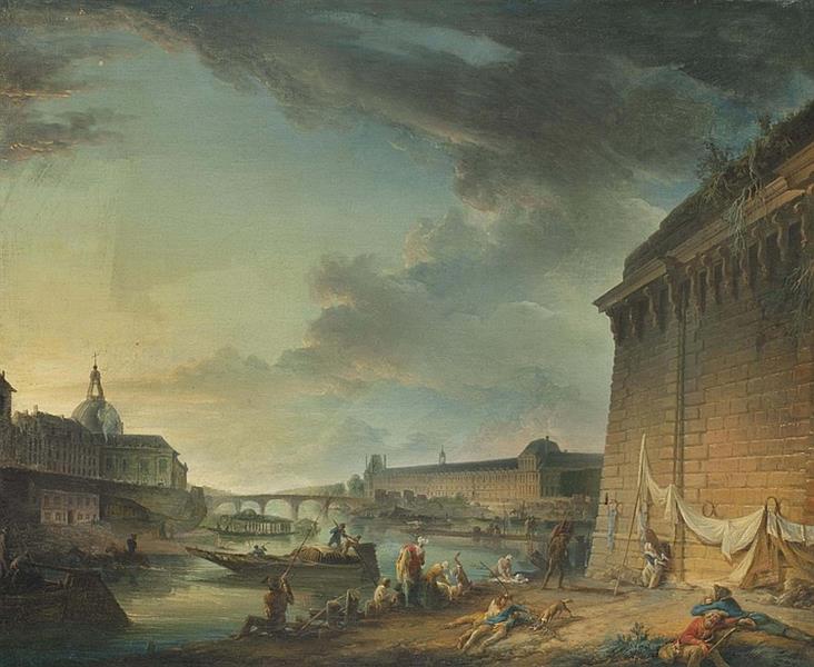Vue de la Seine et du Louvre, prise depuis le Vert Galant, sous le Pont Neuf - Elias Martin