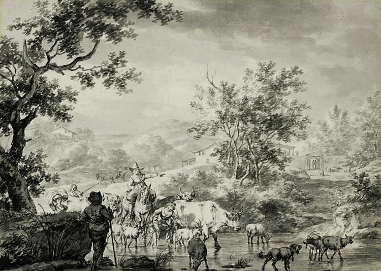 Landschaft mit Hirten und Vieh - Jacob Cats