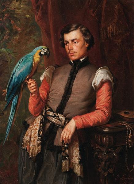 Nobleman with a Parrot - Jozef Simmler