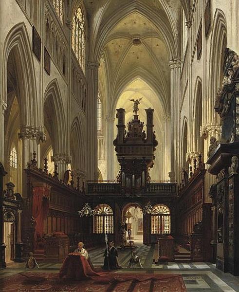 A gothic church interior - Jules Victor Genisson