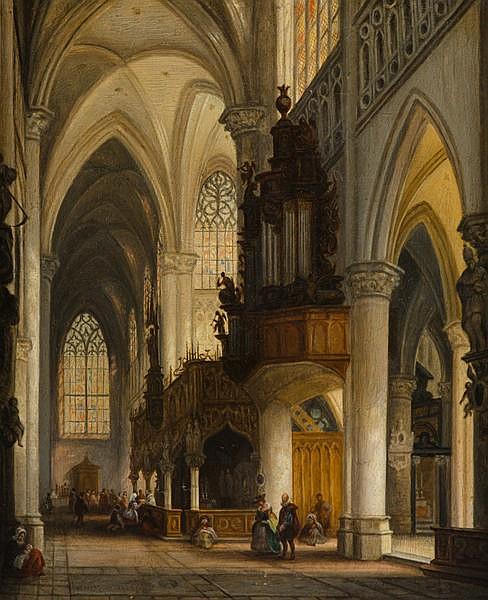 A gothic church interior - Jules Victor Genisson
