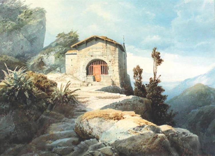 Kapelle in südlicher Berglandschaft - Karl Eduard Biermann