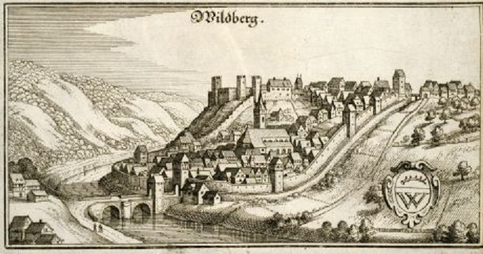 Antique town view of Wildberg, Baden-Wurttemberg - Matthaus Merian the elder