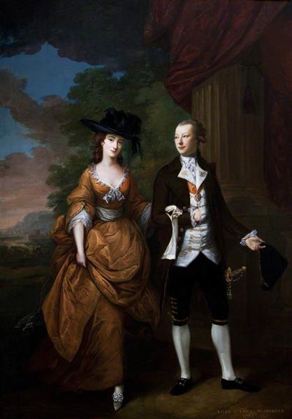 Nathaniel Curzon (1726–1804), 1st Baron Scarsdale, and His Wife Lady Caroline Colyear (1733–1812), Lady Scarsdale, Walking in the Grounds at Kedleston - Nathaniel Hone the Elder