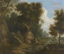 A wooded landscape on the edge of a lake - Thomas Barker of Bath