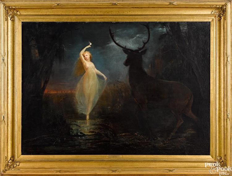 allegorical scene with a woman and stag - Thomas Buchanan Read