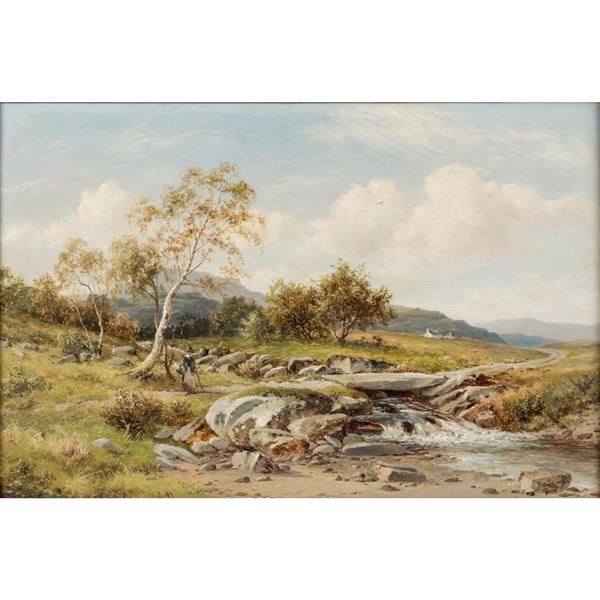 Englische Landschaft mit Brücke über einen Bach - William Henry Mander