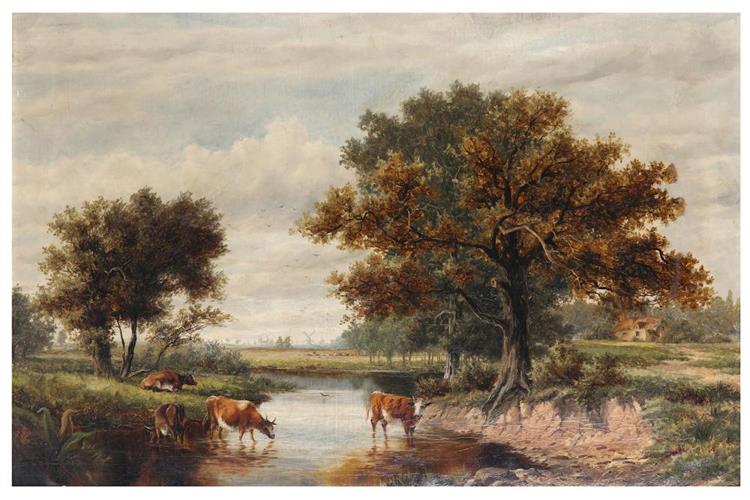 Cattle watering - William Henry Mander