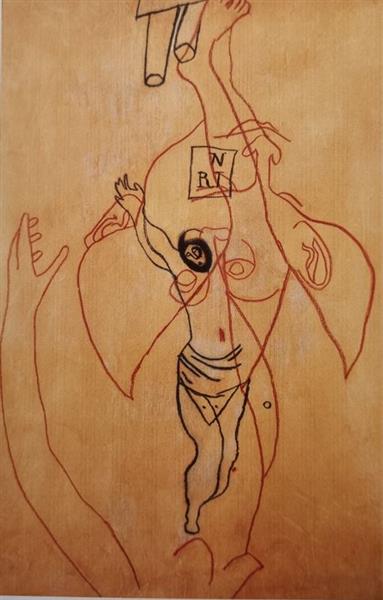 Vajda Lajos Fekete Arcu Krisztus Alak,1937, Szén and Pencil on Paper, 76.8x52,8cm, 1937 - Лайош Вайда