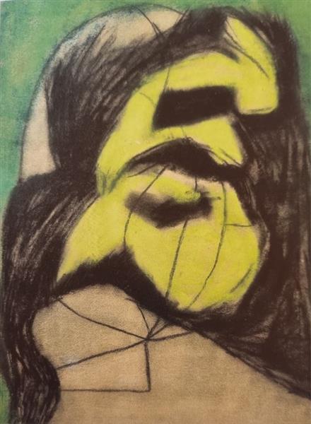 Vajda Lajos Green Mask 1938, Pastell on Paper, 50x40cm, 1938 - Lajos Vajda