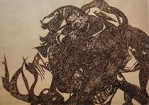 Vajda Lajos Octopus 1940, Charcoal on Paper, 90.3x126cm - Lajos Vajda