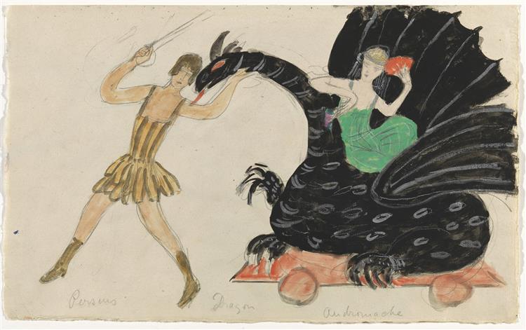 Costume Design (Perseus, Dragon, and Andromache) for Artist's Ballet Orphée of the Quat Z Arts,  Costume Design ( Perseus, Dragon, and Andromache ) for Artist's Ballet  Orphée of the Quat Z Arts, 1912 - Florine Stettheimer