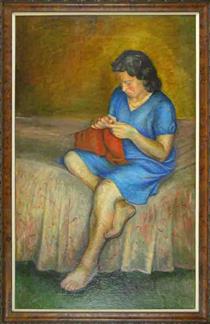 Sonia, Crocheting on the Bed - Jacob Mącznik