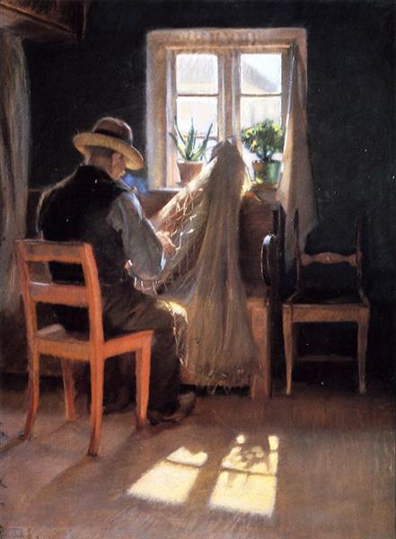 Fisherman Kræn Wollesen Mending the Net, 1886 - Anna Ancher