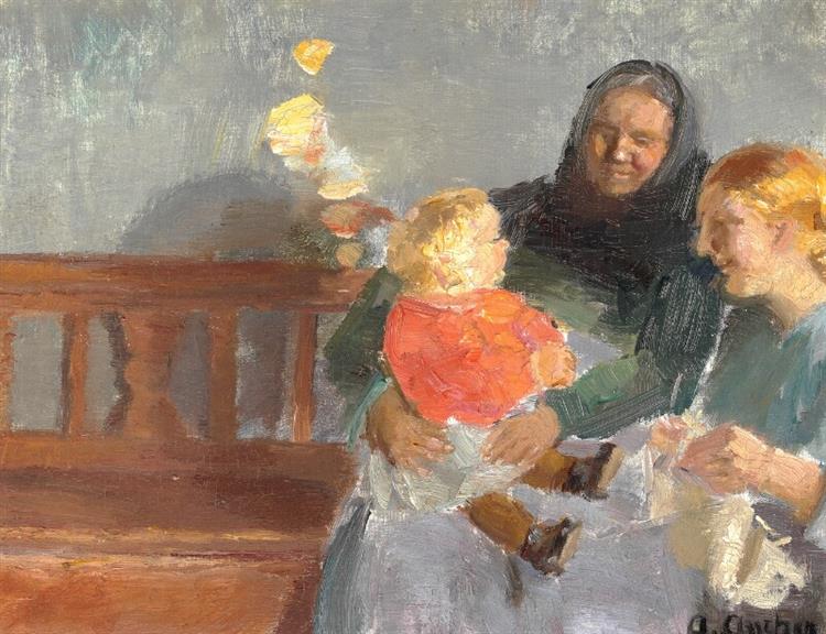Sunlit Interior with Three Generations, 1920 - Anna Ancher