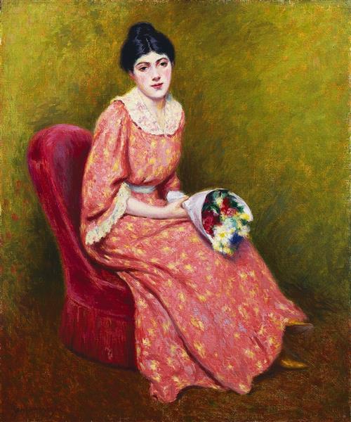 Young woman with a bouquet of flowers, 1907 - Федерико Дзандоменеги