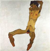 Seated male Nude (Self-Portrait) - Egon Schiele