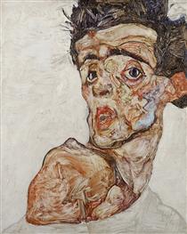 Self-Portrait with Raised Bared Shoulder - Эгон Шиле