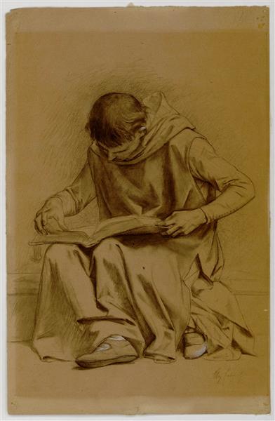 Study for The Life of Saint Louis: Seated Monk Reading the Great Book, 1874 - 1877 - 卡巴內爾