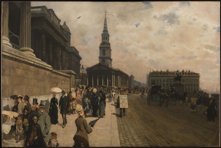 The National Gallery and Saint Martin's Church in London, c.1877 - Джузеппе Де Ніттіс